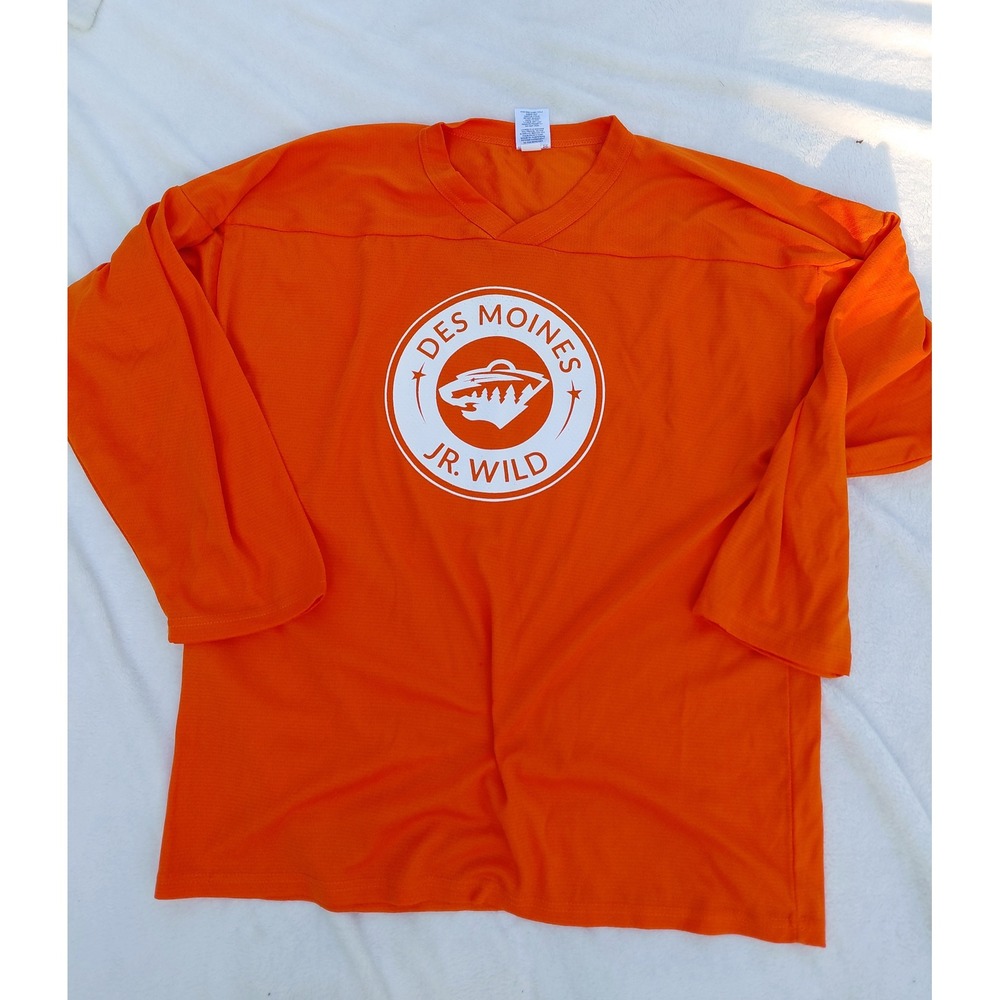 Athletic Knit Des Moines Jr Wild Hockey Jersey Orange Mens Large #8 DMYHA Mesh
